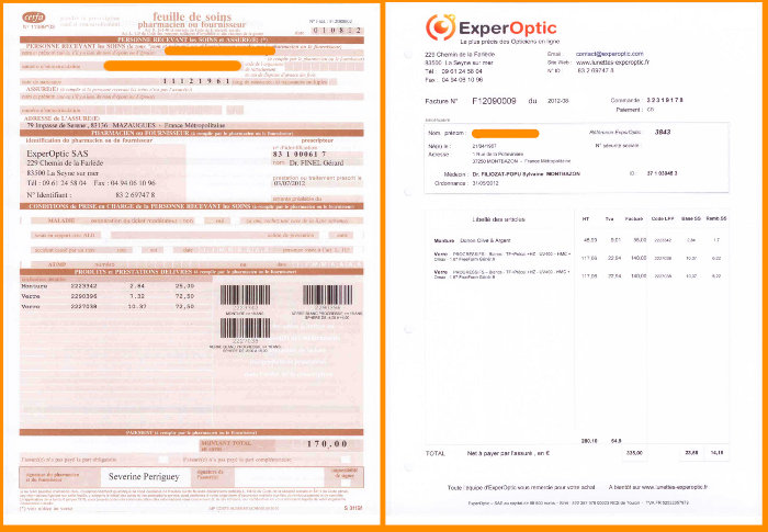 Feuille de soins cerfa opticien